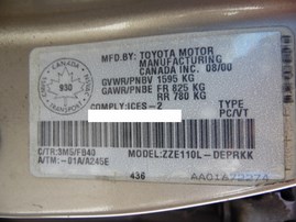 2001 TOYOTA COROLLA CE BEIGE 1.8L AT Z17900